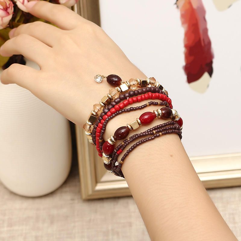 Pulsera Bohemia Para Mujer Pulsera Encantadora Con Cuentas Multicapa Coloridas