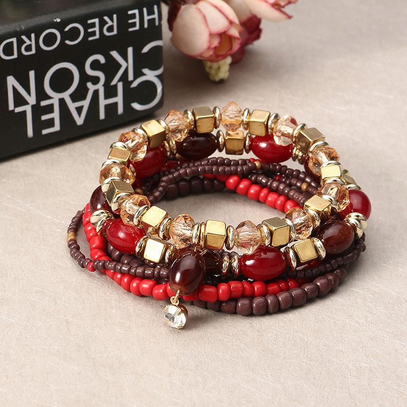 Pulsera Bohemia Para Mujer Pulsera Encantadora Con Cuentas Multicapa Coloridas