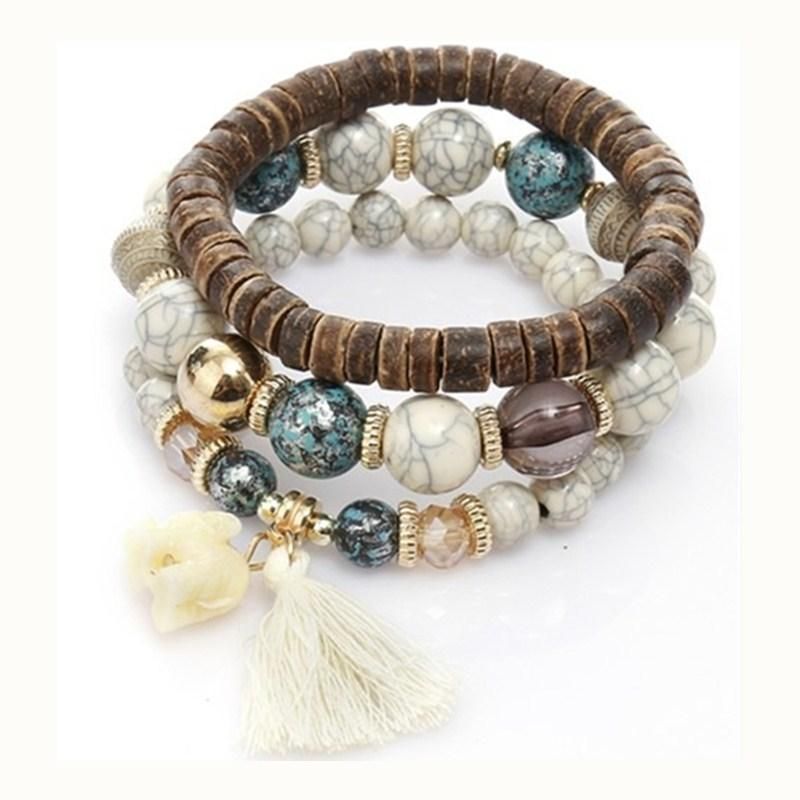 Pulsera De Borlas De Madera Multicapa Bohemia Pulsera Con Cuentas De Elefante Adorable