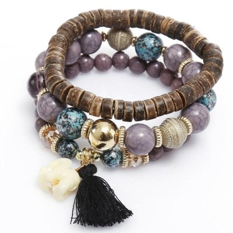 Pulsera De Borlas De Madera Multicapa Bohemia Pulsera Con Cuentas De Elefante Adorable