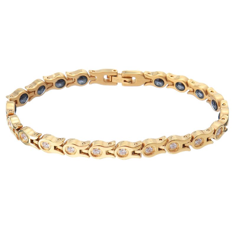 Pulsera De Cadena De Oro De Terapia Magnética De Moda Pulsera De Acero Inoxidable De Circonita Para Mujer