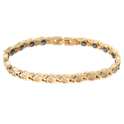 Pulsera De Cadena De Oro De Terapia Magnética De Moda Pulsera De Acero Inoxidable De Circonita Para Mujer