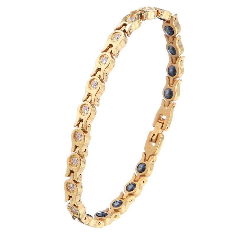 Pulsera De Cadena De Oro De Terapia Magnética De Moda Pulsera De Acero Inoxidable De Circonita Para Mujer