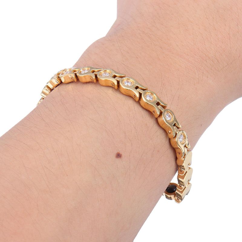 Pulsera De Cadena De Oro De Terapia Magnética De Moda Pulsera De Acero Inoxidable De Circonita Para Mujer