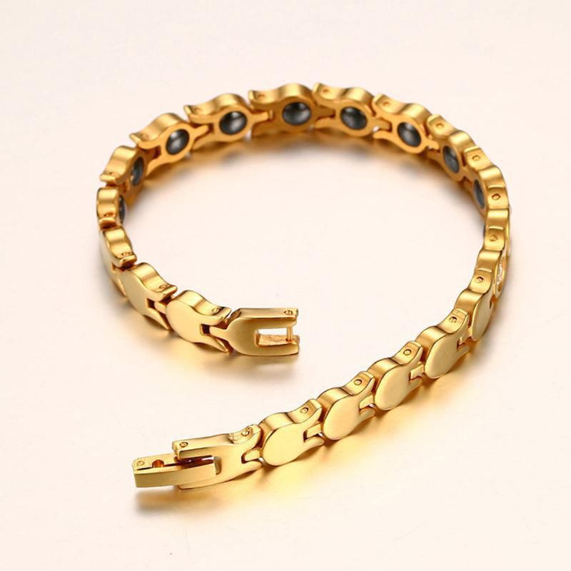 Pulsera De Cadena De Oro De Terapia Magnética De Moda Pulsera De Acero Inoxidable De Circonita Para Mujer