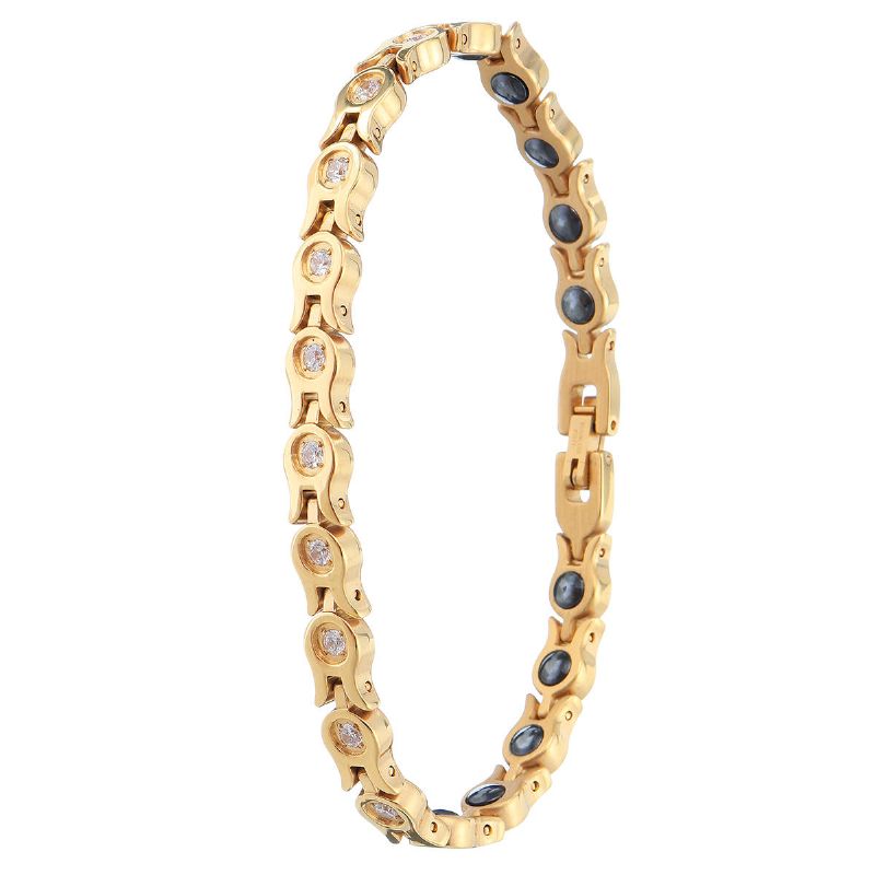 Pulsera De Cadena De Oro De Terapia Magnética De Moda Pulsera De Acero Inoxidable De Circonita Para Mujer