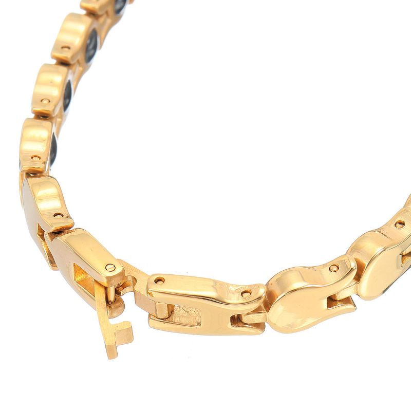 Pulsera De Cadena De Oro De Terapia Magnética De Moda Pulsera De Acero Inoxidable De Circonita Para Mujer