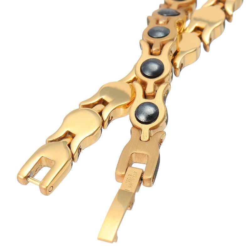 Pulsera De Cadena De Oro De Terapia Magnética De Moda Pulsera De Acero Inoxidable De Circonita Para Mujer