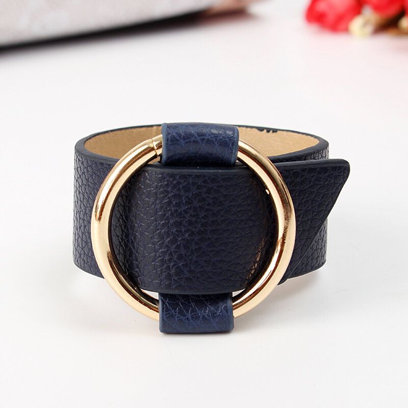 Pulsera Circular De Aleación De Cuero Pu De Moda Para Mujer