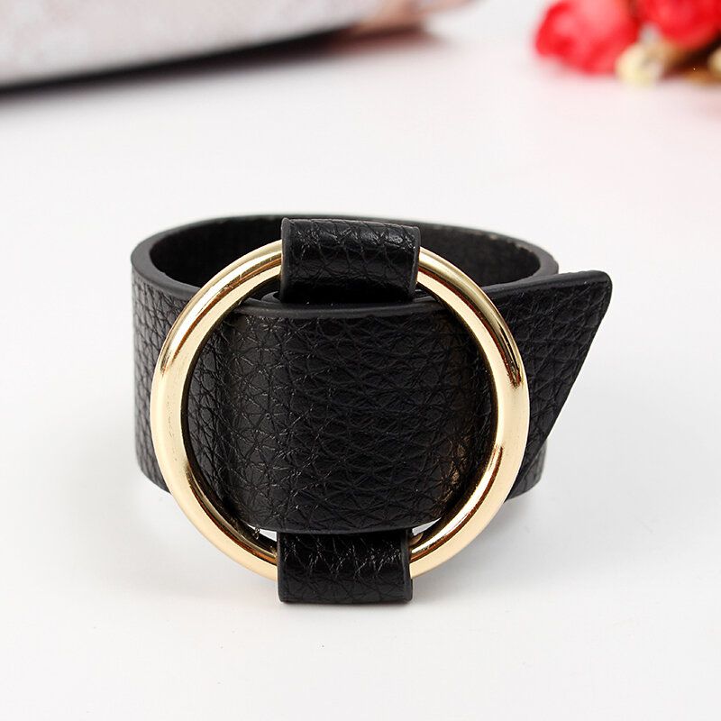 Pulsera Circular De Aleación De Cuero Pu De Moda Para Mujer