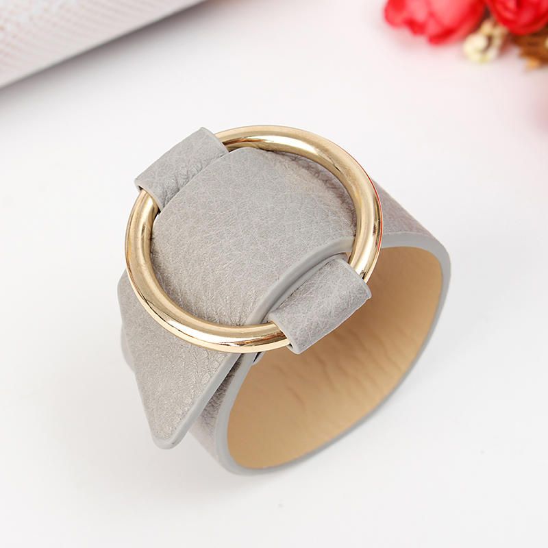 Pulsera Circular De Aleación De Cuero Pu De Moda Para Mujer