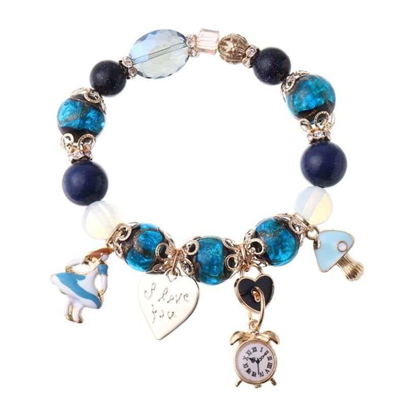 Pulsera Con Cuentas De Cristal De Bohemia Reloj Con Forma De Corazón Brazaletes Con Dijes Cadena De Mano Para Mujer