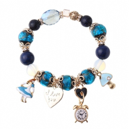 Pulsera Con Cuentas De Cristal De Bohemia Reloj Con Forma De Corazón Brazaletes Con Dijes Cadena De Mano Para Mujer