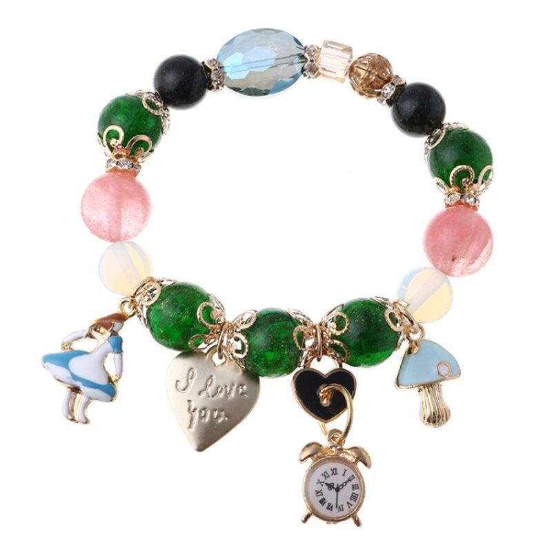 Pulsera Con Cuentas De Cristal De Bohemia Reloj Con Forma De Corazón Brazaletes Con Dijes Cadena De Mano Para Mujer