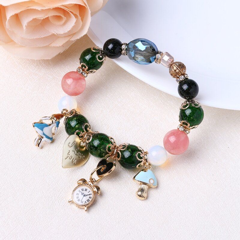 Pulsera Con Cuentas De Cristal De Bohemia Reloj Con Forma De Corazón Brazaletes Con Dijes Cadena De Mano Para Mujer