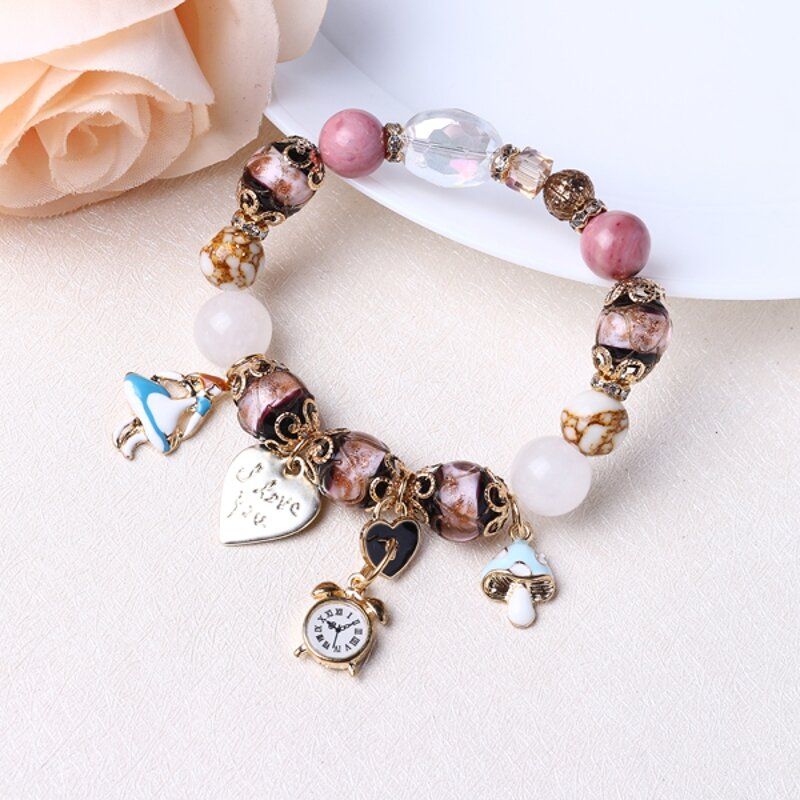 Pulsera Con Cuentas De Cristal De Bohemia Reloj Con Forma De Corazón Brazaletes Con Dijes Cadena De Mano Para Mujer