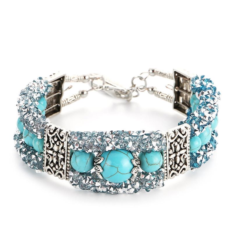 Pulsera De Cuentas De Diamantes De Imitación De Colores Vintage Pulsera Brazalete De Turquesa Regalo Para Mujer