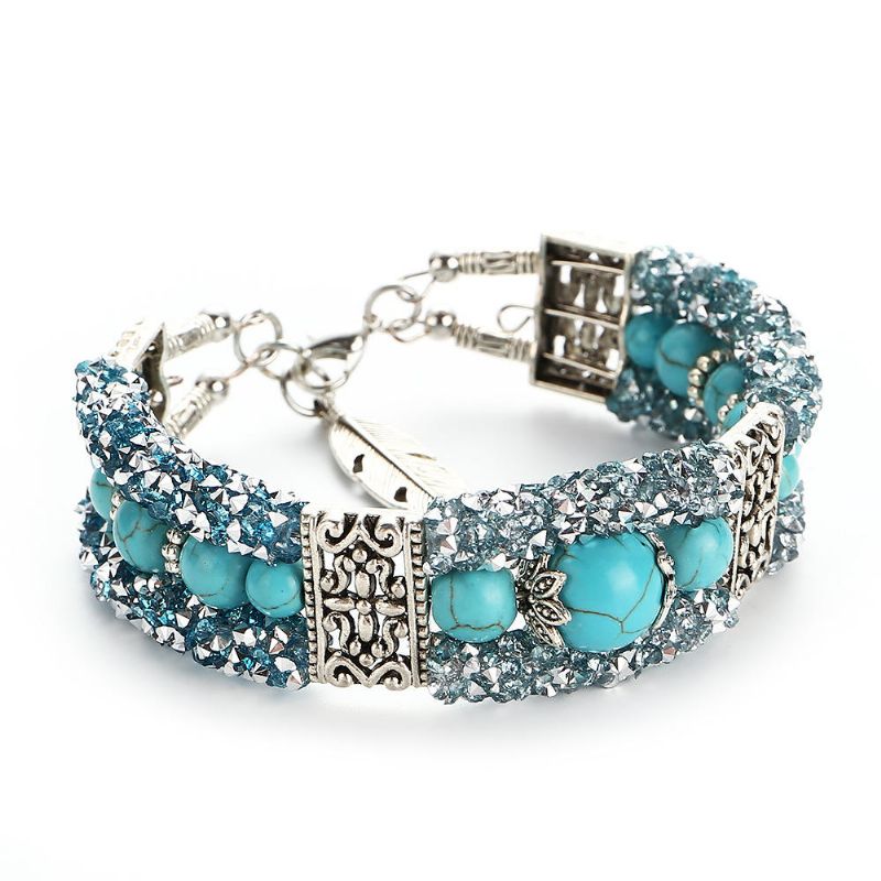 Pulsera De Cuentas De Diamantes De Imitación De Colores Vintage Pulsera Brazalete De Turquesa Regalo Para Mujer