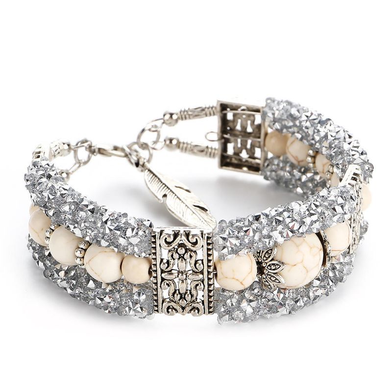 Pulsera De Cuentas De Diamantes De Imitación De Colores Vintage Pulsera Brazalete De Turquesa Regalo Para Mujer