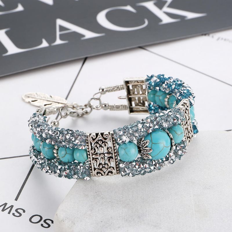 Pulsera De Cuentas De Diamantes De Imitación De Colores Vintage Pulsera Brazalete De Turquesa Regalo Para Mujer