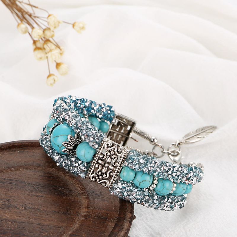 Pulsera De Cuentas De Diamantes De Imitación De Colores Vintage Pulsera Brazalete De Turquesa Regalo Para Mujer