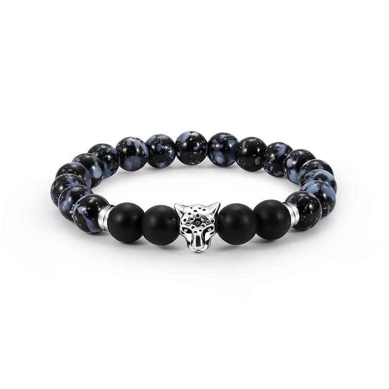 Pulsera De Cuentas De Hombre De Moda Pulseras Ajustables De Piedra Natural Con Encanto De Leopardo