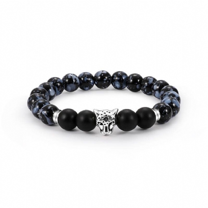 Pulsera De Cuentas De Hombre De Moda Pulseras Ajustables De Piedra Natural Con Encanto De Leopardo