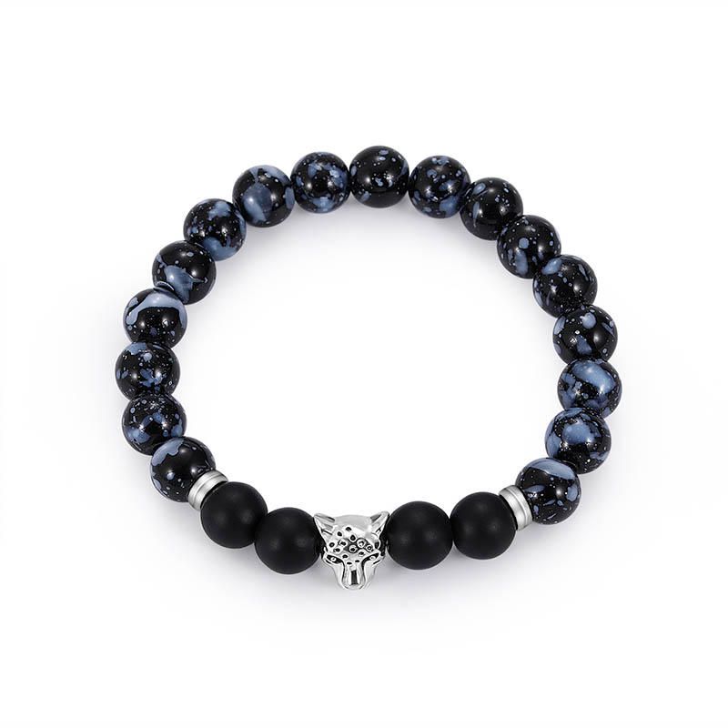 Pulsera De Cuentas De Hombre De Moda Pulseras Ajustables De Piedra Natural Con Encanto De Leopardo