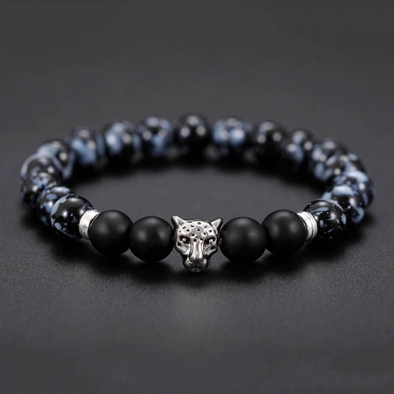 Pulsera De Cuentas De Hombre De Moda Pulseras Ajustables De Piedra Natural Con Encanto De Leopardo