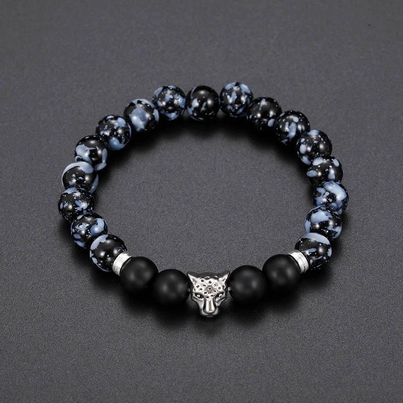 Pulsera De Cuentas De Hombre De Moda Pulseras Ajustables De Piedra Natural Con Encanto De Leopardo