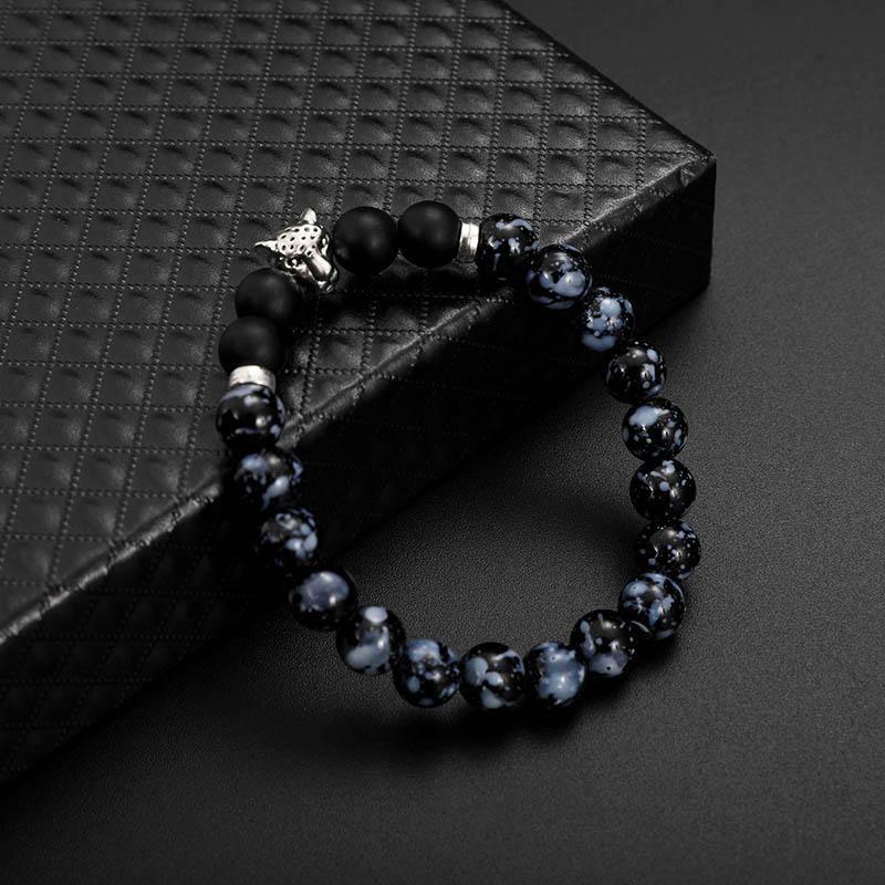 Pulsera De Cuentas De Hombre De Moda Pulseras Ajustables De Piedra Natural Con Encanto De Leopardo