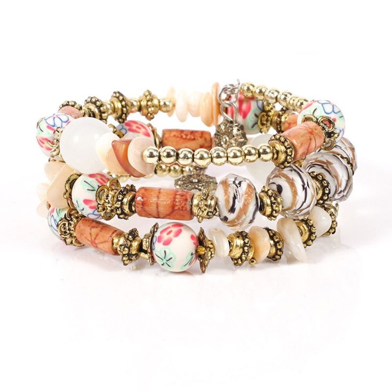 Pulsera De Cuentas Impresas Bohemias Pulsera De Cuentas De Múltiples Capas Estilo Retro Para Mujeres