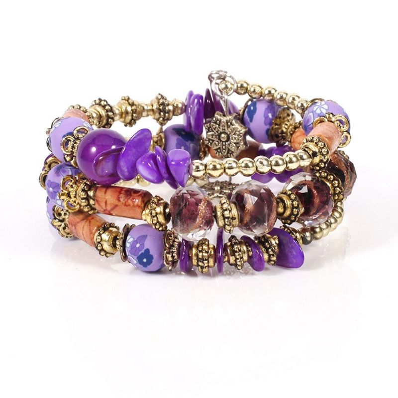 Pulsera De Cuentas Impresas Bohemias Pulsera De Cuentas De Múltiples Capas Estilo Retro Para Mujeres