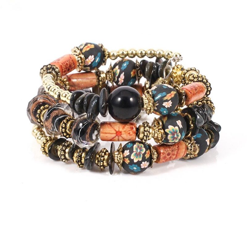 Pulsera De Cuentas Impresas Bohemias Pulsera De Cuentas De Múltiples Capas Estilo Retro Para Mujeres