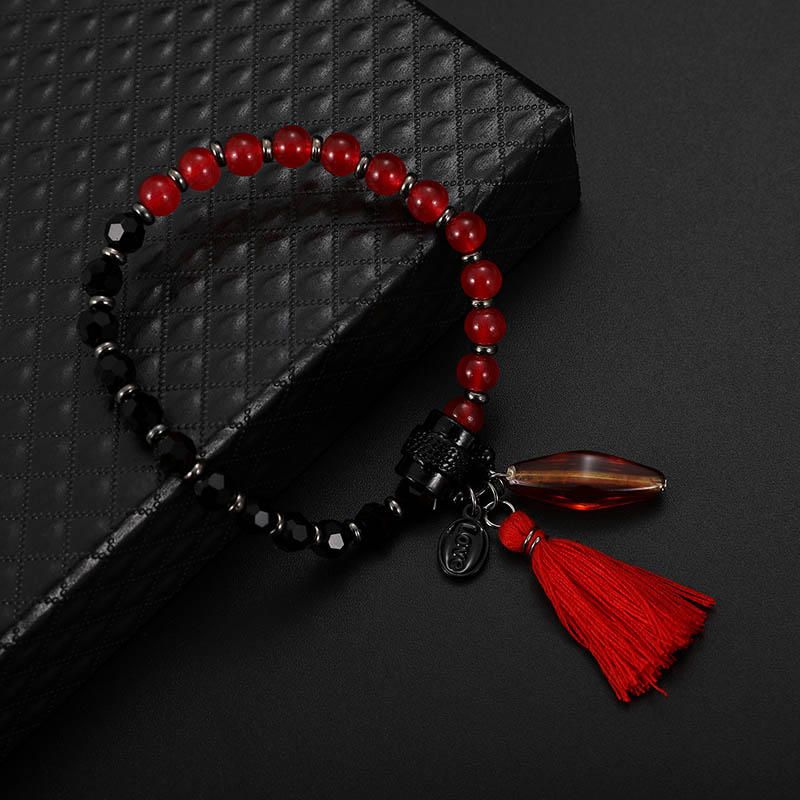 Pulsera De Cuentas Roja Única Para Mujer Encanto De Amor Cuentas De Piedra Natural Pulsera Con Borla Joyería Para Mujer