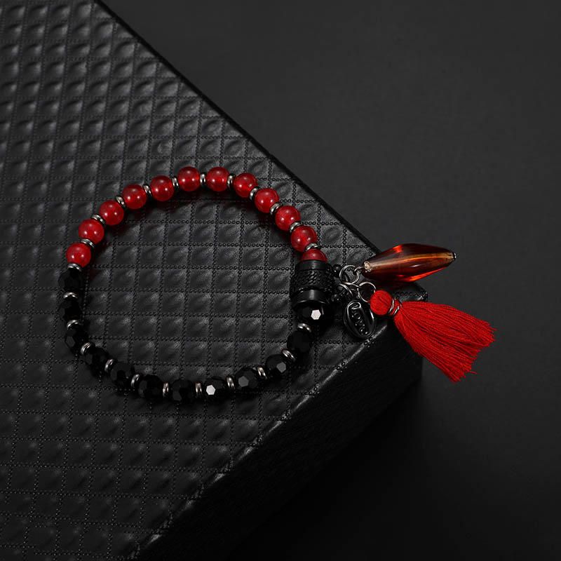 Pulsera De Cuentas Roja Única Para Mujer Encanto De Amor Cuentas De Piedra Natural Pulsera Con Borla Joyería Para Mujer