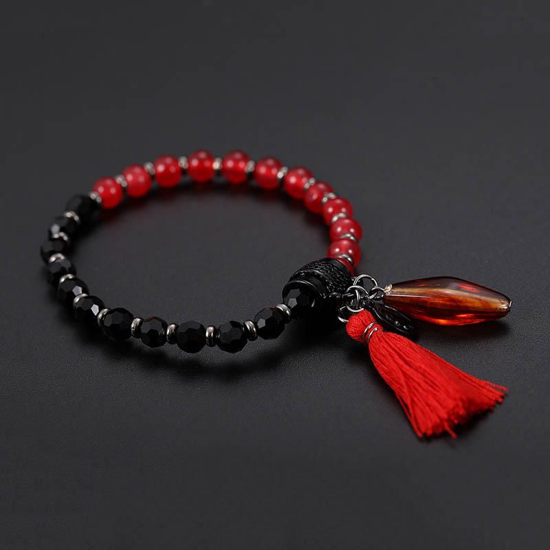 Pulsera De Cuentas Roja Única Para Mujer Encanto De Amor Cuentas De Piedra Natural Pulsera Con Borla Joyería Para Mujer