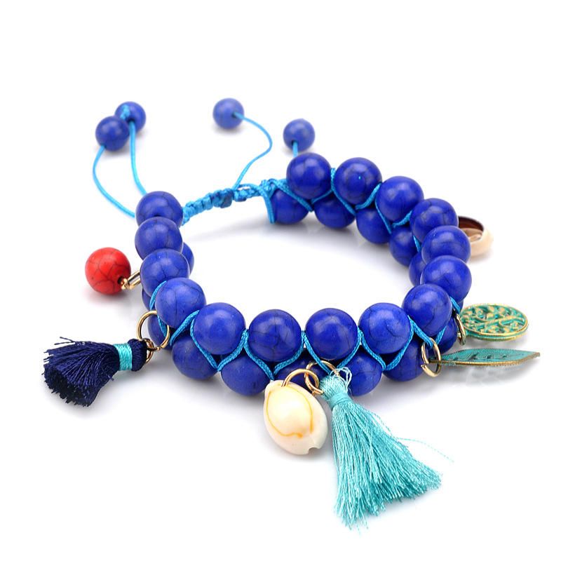 Pulsera De Cuentas De Turquesa Natural Bohemia Concha Hoja Árbol De La Vida Encantos Pulseras De Borla Con Cuentas