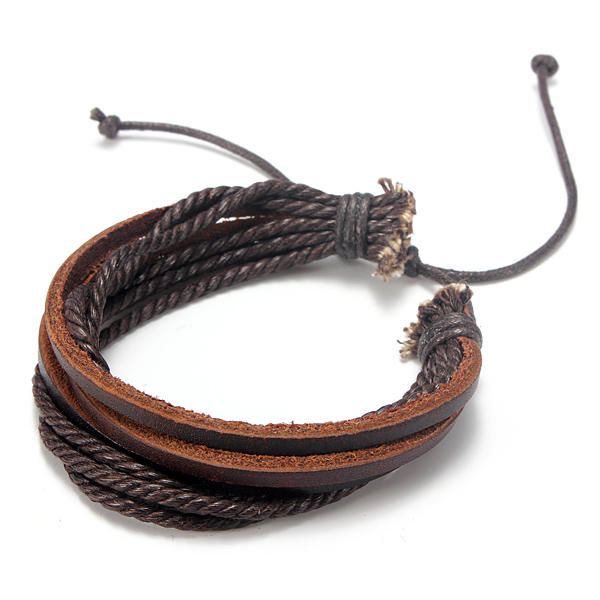 Pulsera De Cuerda Trenzada Tejida De Cuero Multicapa Unisex De Moda