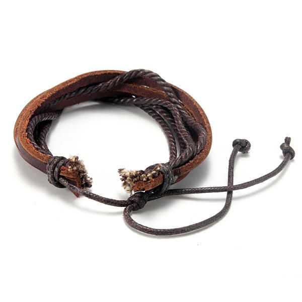 Pulsera De Cuerda Trenzada Tejida De Cuero Multicapa Unisex De Moda