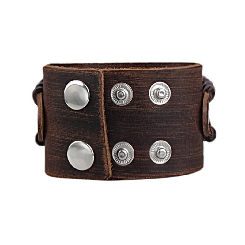 Pulsera De Cuero Genuino Doble Con Cruz De Aleación De Zinc Ajustable Punk Para Hombres