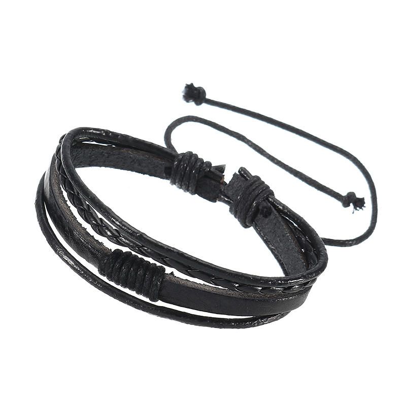 Pulsera De Cuero De Surf Tejida Tribal Multicapa Para Hombre