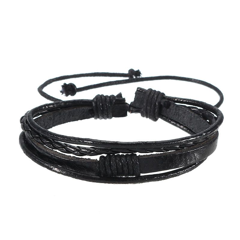 Pulsera De Cuero De Surf Tejida Tribal Multicapa Para Hombre