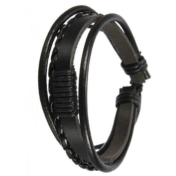 Pulsera De Cuero De Surf Tejida Tribal Multicapa Para Hombre