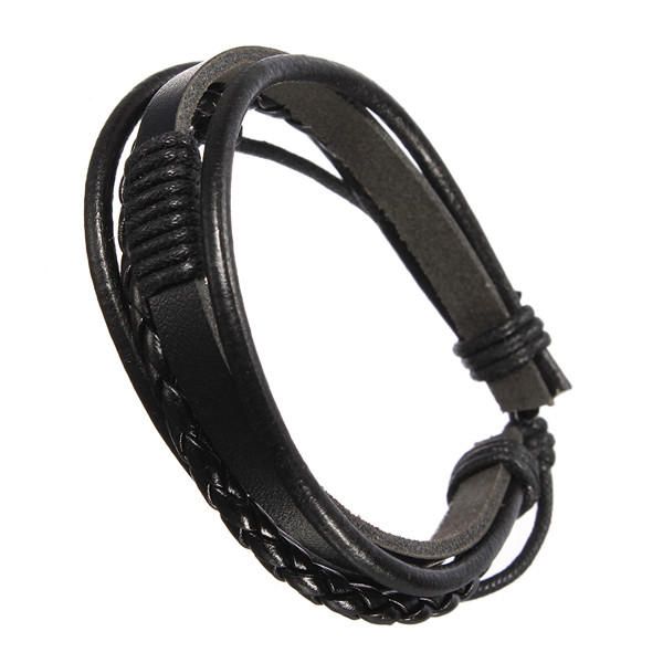 Pulsera De Cuero De Surf Tejida Tribal Multicapa Para Hombre