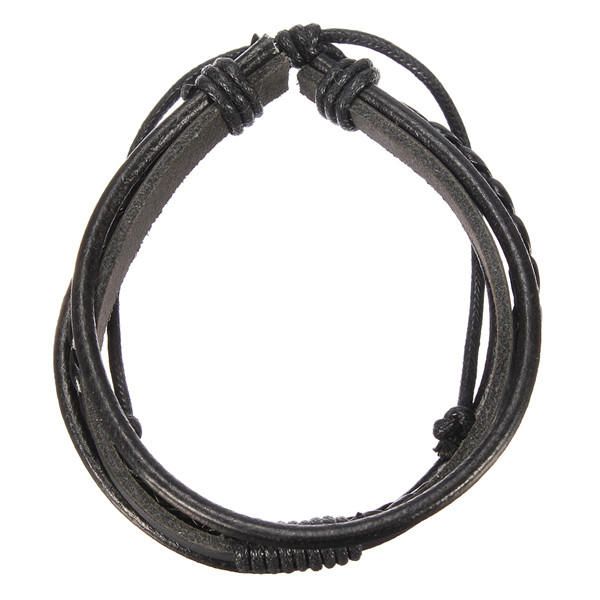 Pulsera De Cuero De Surf Tejida Tribal Multicapa Para Hombre