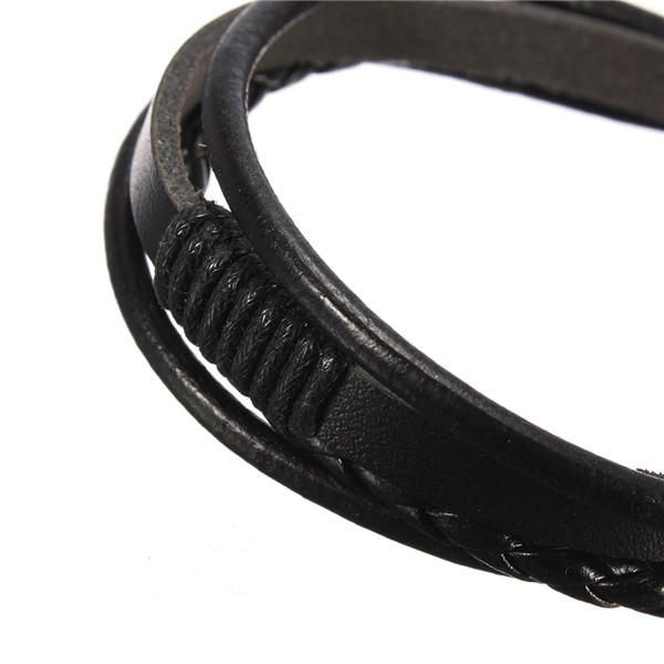 Pulsera De Cuero De Surf Tejida Tribal Multicapa Para Hombre