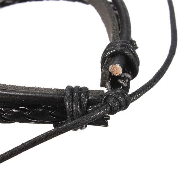 Pulsera De Cuero De Surf Tejida Tribal Multicapa Para Hombre