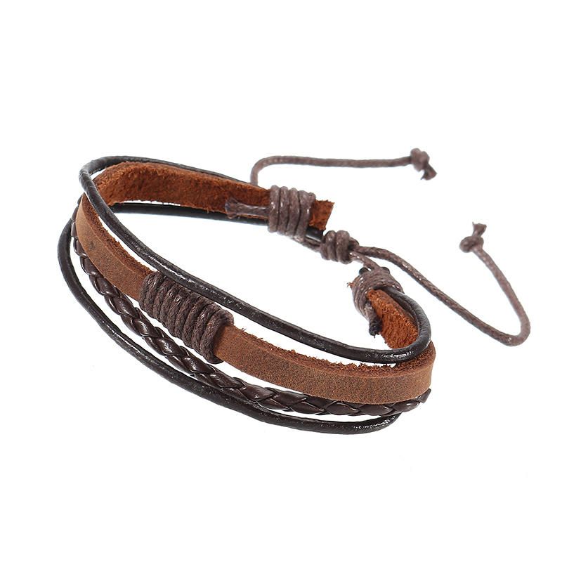 Pulsera De Cuero De Surf Tejida Tribal Multicapa Para Hombre