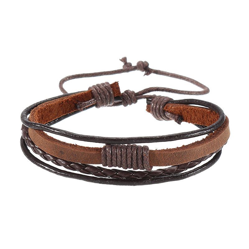 Pulsera De Cuero De Surf Tejida Tribal Multicapa Para Hombre